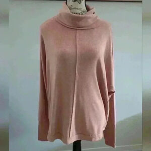 VERY J | Women's Blush Pink Soft  Oversized Dolman Sleeve Mock Neck Top